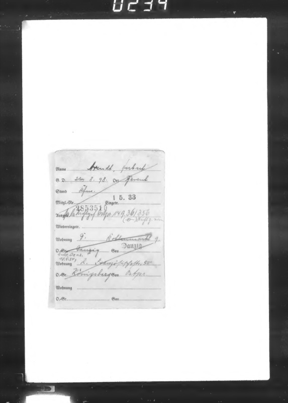 Handwritten NSDAP membership card